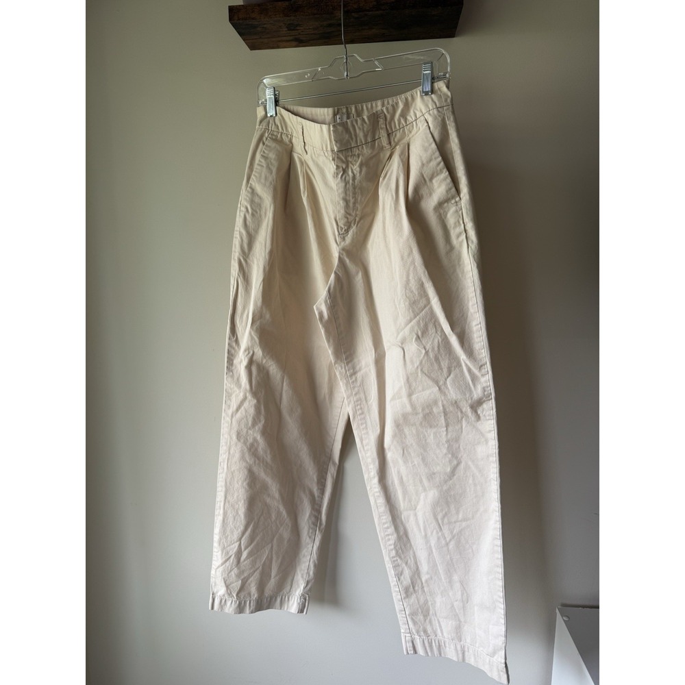A New Day Cream Pleated Wide Leg Chino Pants Women's Size 8 Cotton Khaki